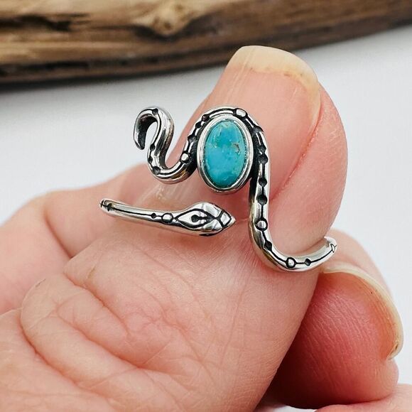 Snake Turquoise Sterling Silver Ring, Boho Ring, Gemstone Ring - Picture 4 of 8
